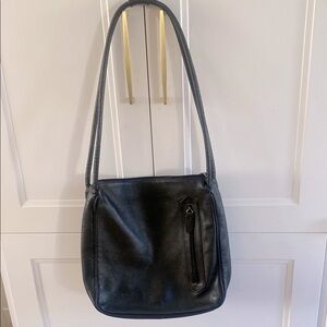 TIGNANELLO Black Pebbled Leather Shoulder Bag with 2 outside compartments